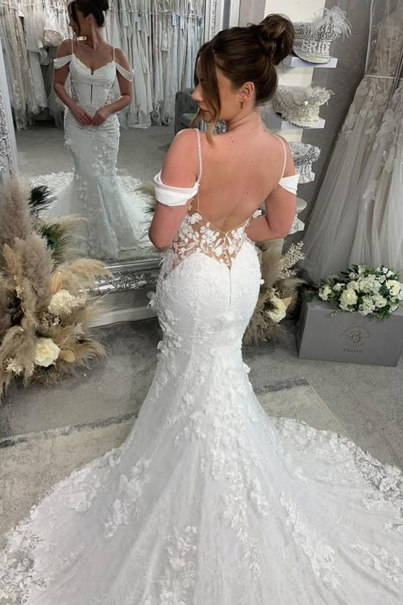 Exquisite Spaghetti Strap Lace Mermaid Wedding Dresses With Appliques
