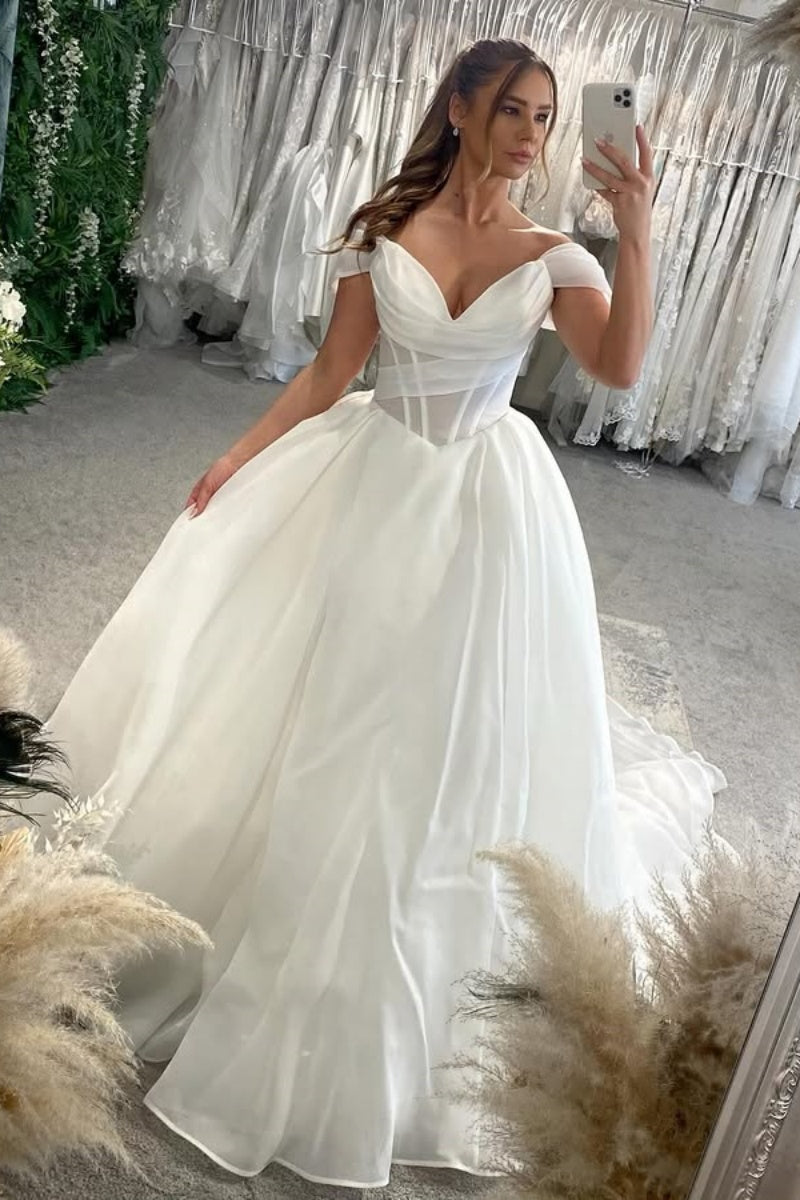 Off-The-Shoulder Organza Ball Gown Wedding Dresses