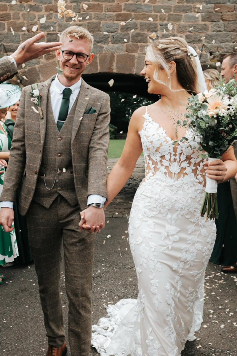 Simple Spaghetti Strap Lace Mermaid Wedding Dresses
