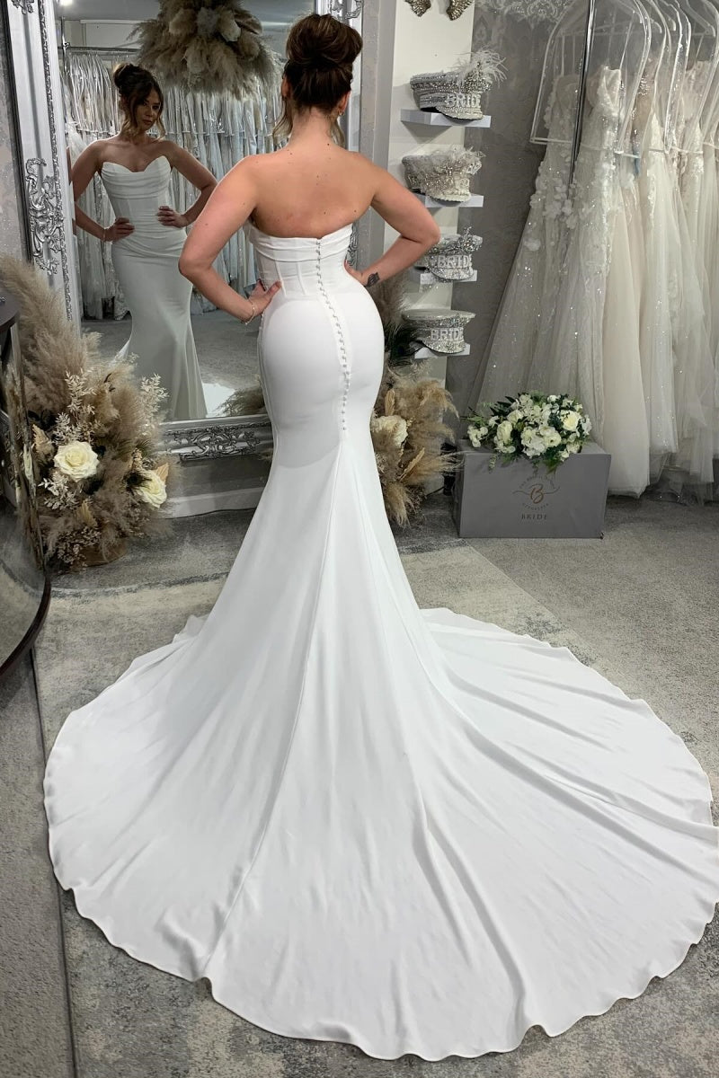 Gentle Strapless Soft Satin Backless Mermaid Wedding Dresses