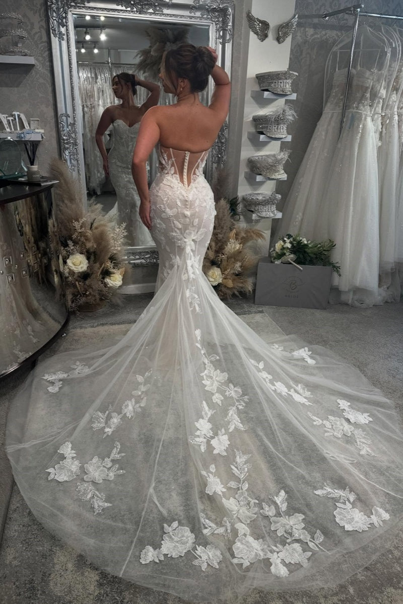 Classical Sweetheart Lace Open Back Appliques Mermaid Wedding Dresses