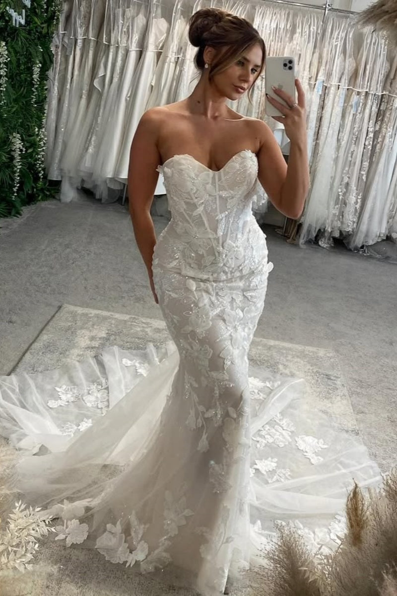 Classical Sweetheart Lace Open Back Appliques Mermaid Wedding Dresses