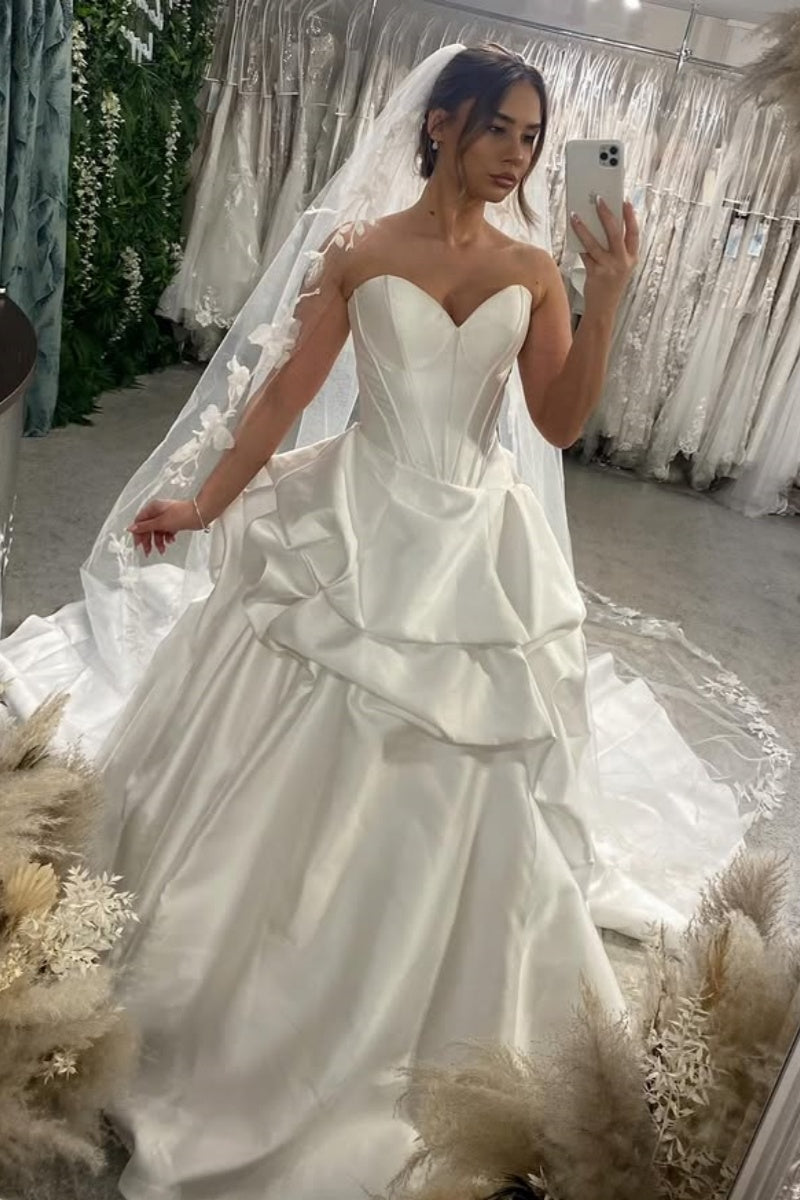Serious Sweetheart Soft Satin Puffy Layers Ball Gown Wedding Dresses