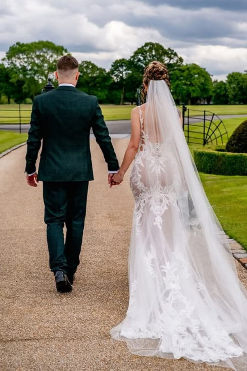 Sexy Tulle Spaghetti Strap Backless Mermaid Wedding Dresses With Appliques
