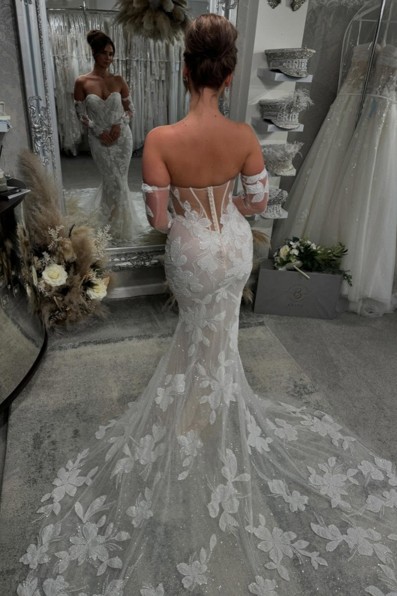 Lovely Sweetheart Sequins Appliques Mermid Wedding Dresses