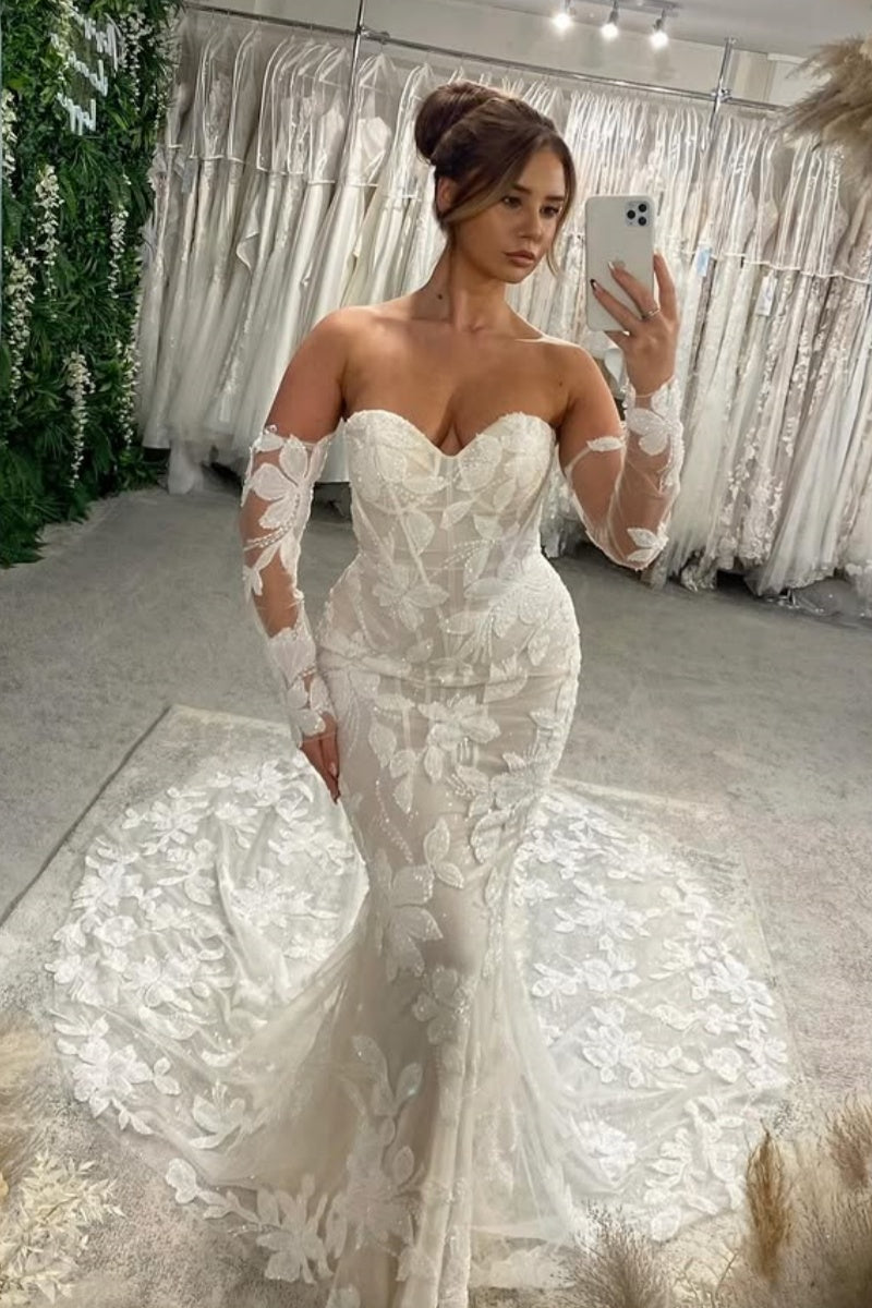 Lovely Sweetheart Sequins Appliques Mermid Wedding Dresses