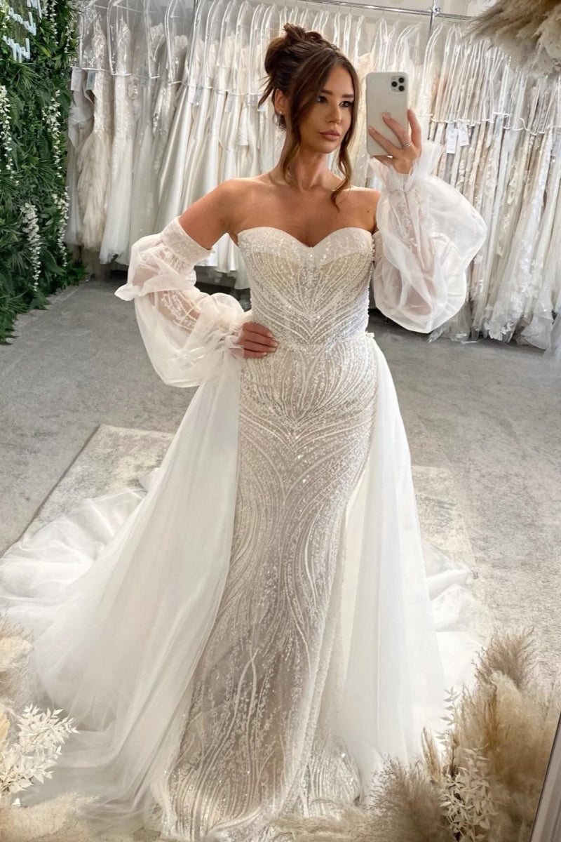 Intellectuality Sweetheart Sequins Beadings Mermaid Detchable Train Wedding Dresses
