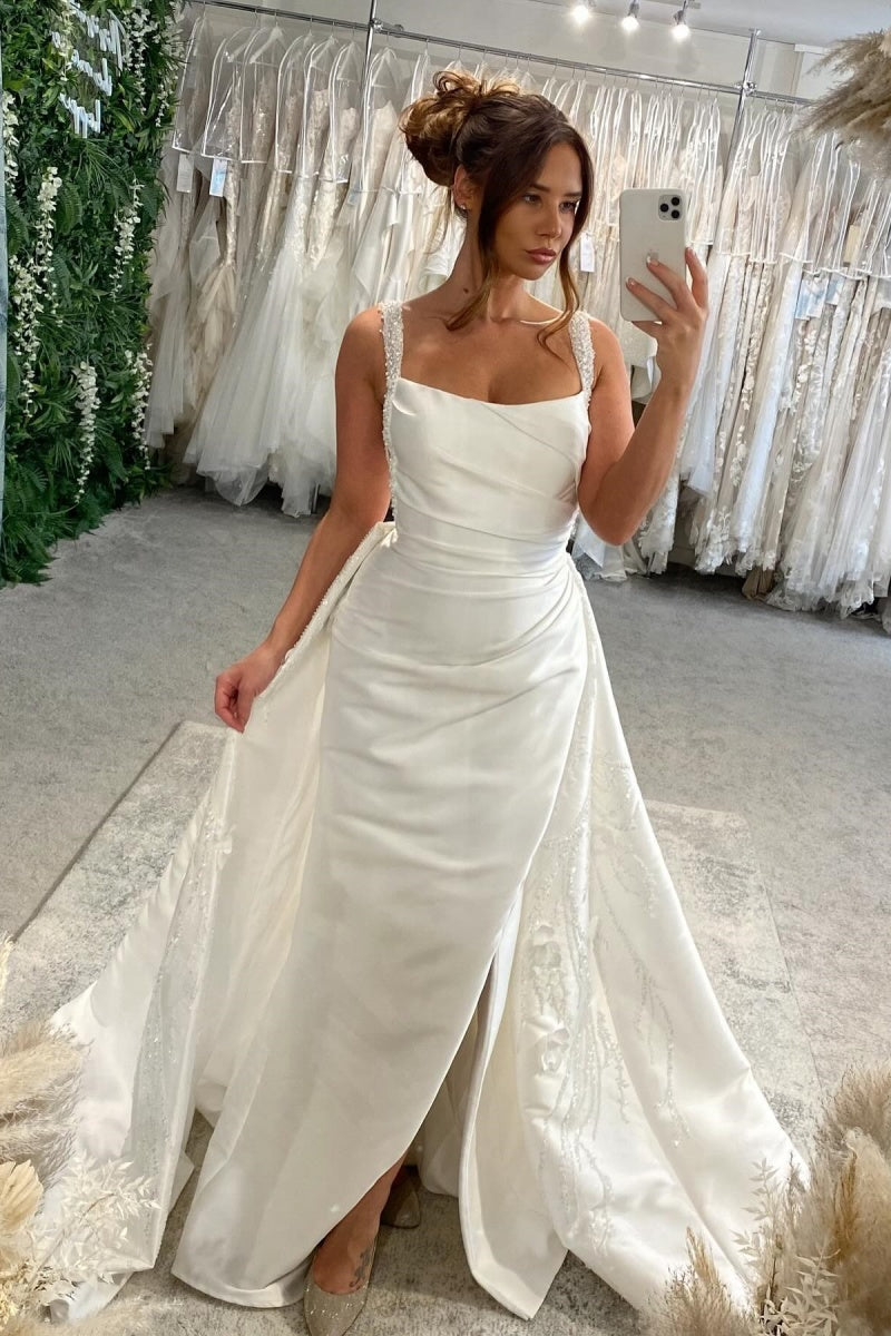 Nectarean Appliques Beadings Detchable Train Wedding Dresses