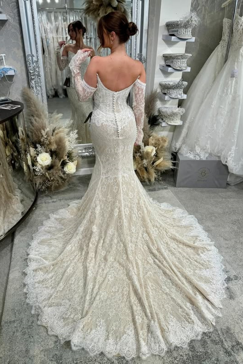 Honorable Strapless Long Sleeves Lace Mermaid Wedding Dresses
