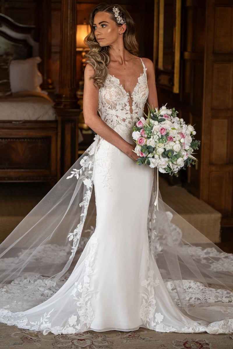 Gorgeous Spaghetti straps lace appilques Mermaid Wedding Dresses