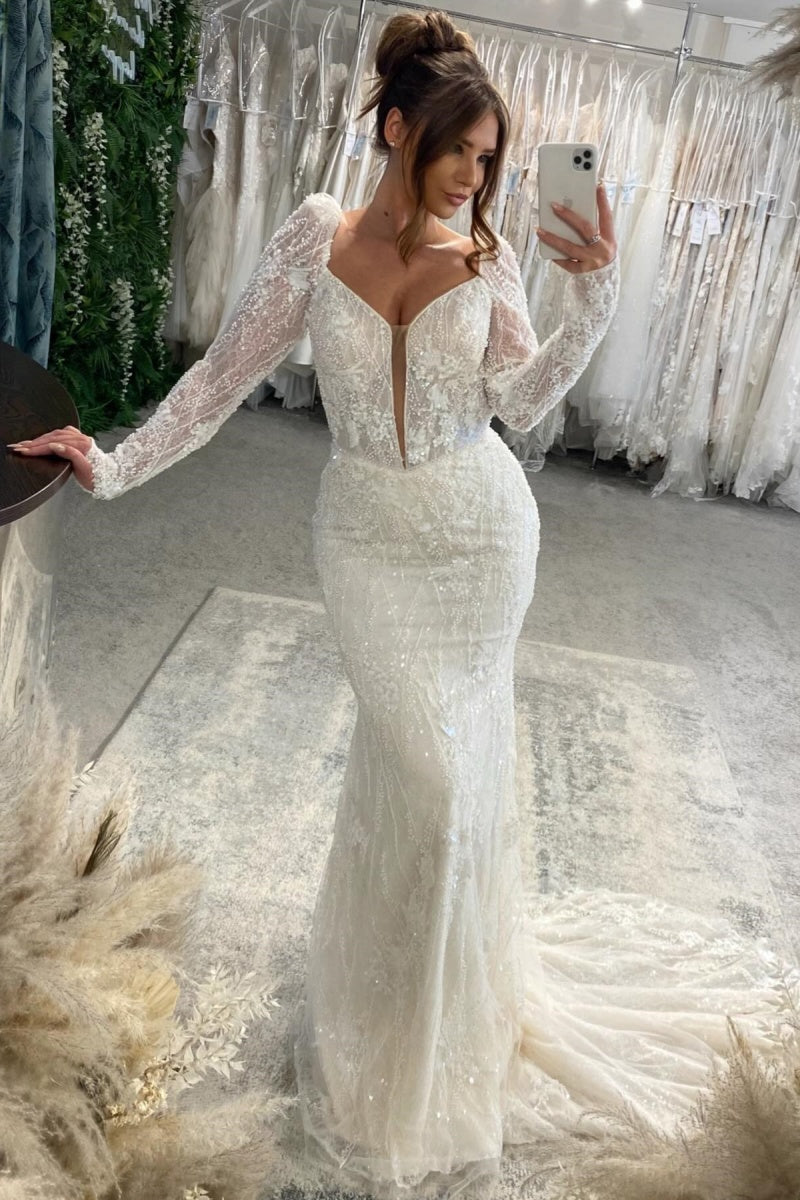 Luxury Sweetheart Lace Beadings Mermaid Wedding Dresses