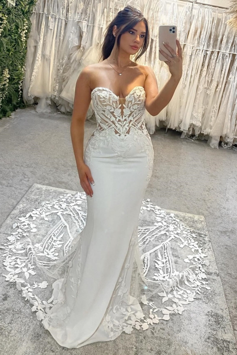 Honorable Sweetheart Lace Appliques Mermaid Wedding Dresses