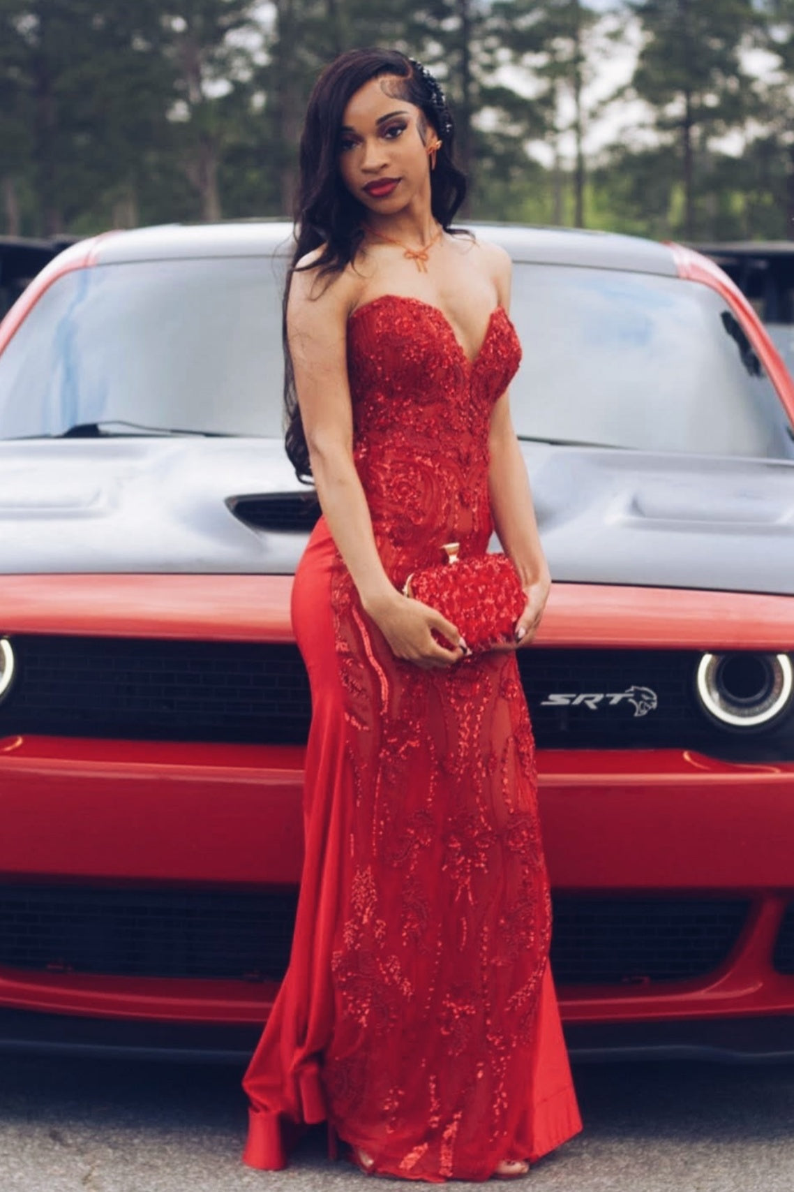 Red Sweetheart Floor Length Sheath Prom Dresses With Sequins