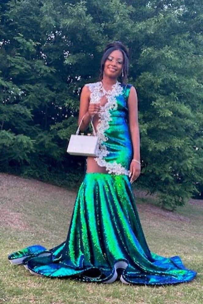 Sexy Jewel Beadings Mermaid Sequins Prom Dresses