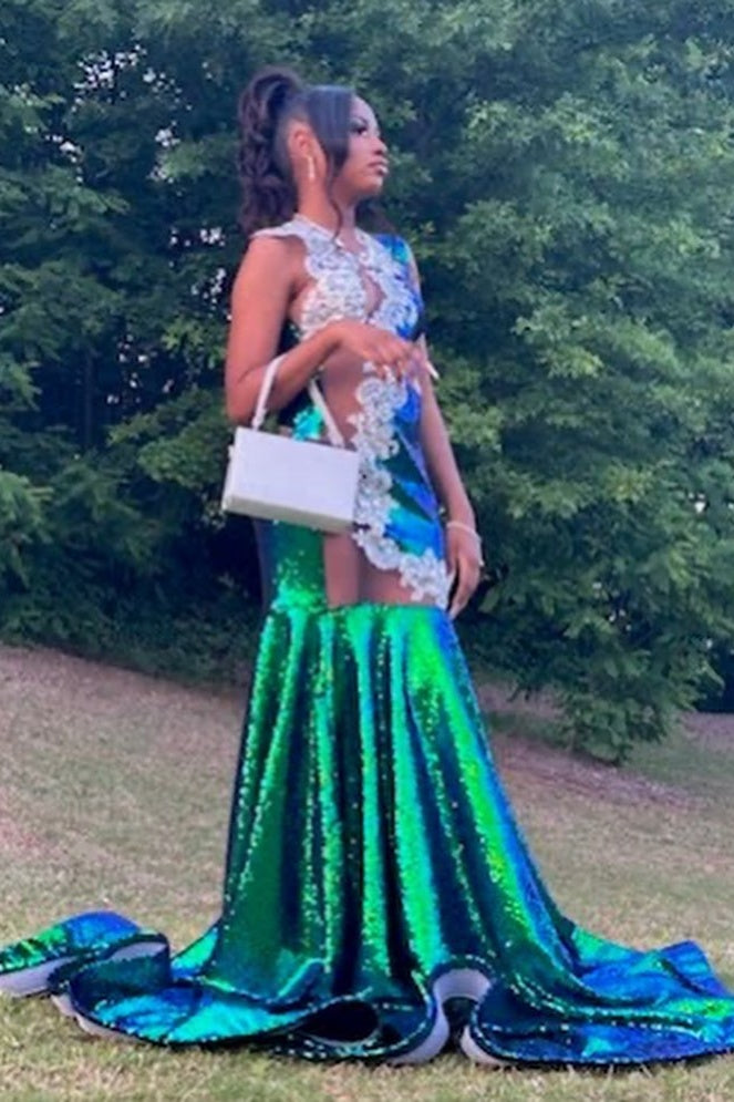 Sexy Jewel Beadings Mermaid Sequins Prom Dresses