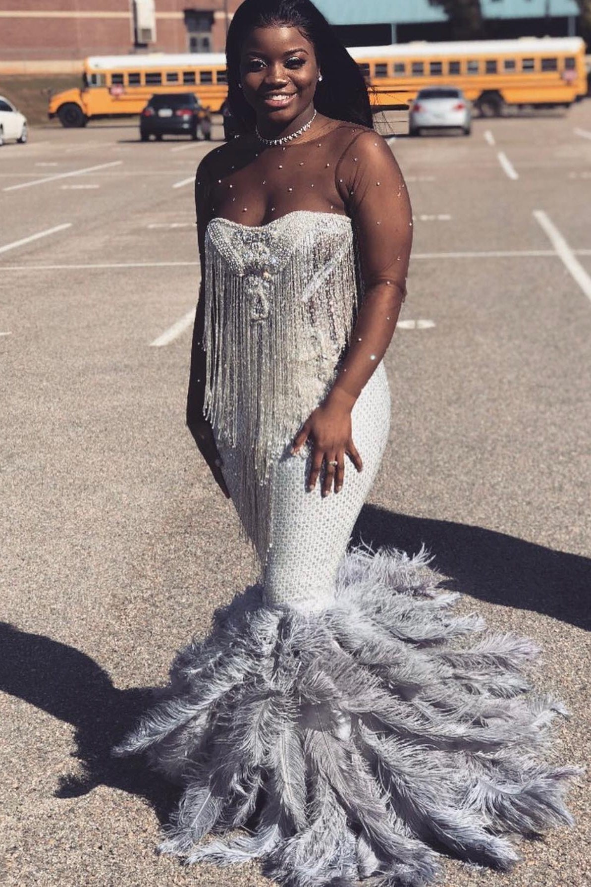 Wonderful Jewel Mermaid Tassel Beadings Sequins Prom Dresses With Feathers