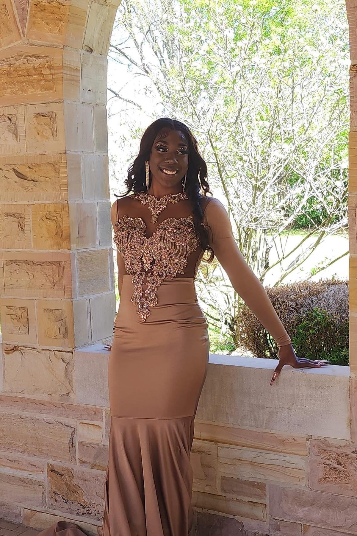 Generous Brown High Collar Mermaid Beadings Prom Dresses