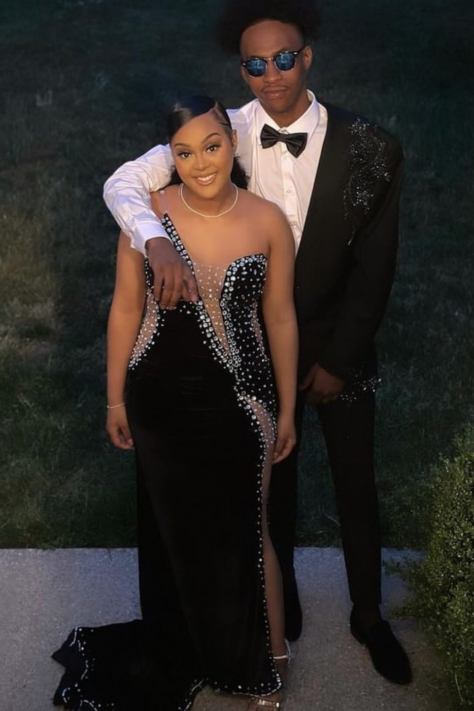 Luxury Black One Shoulder Beadings Side Slit Mermaid Prom Dresses