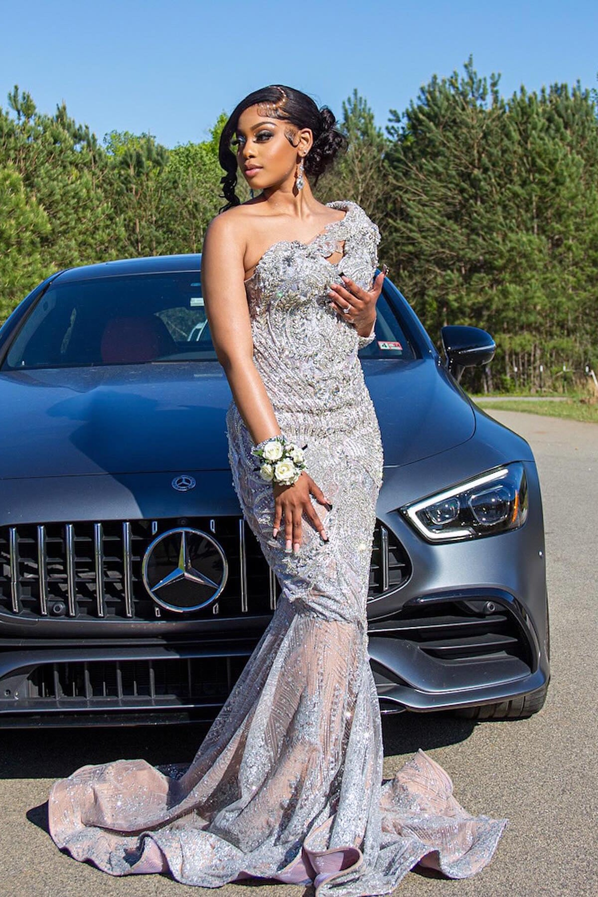 Sparkle Silver One Shoulder Beadings Sequins Mermaid Prom Dresses