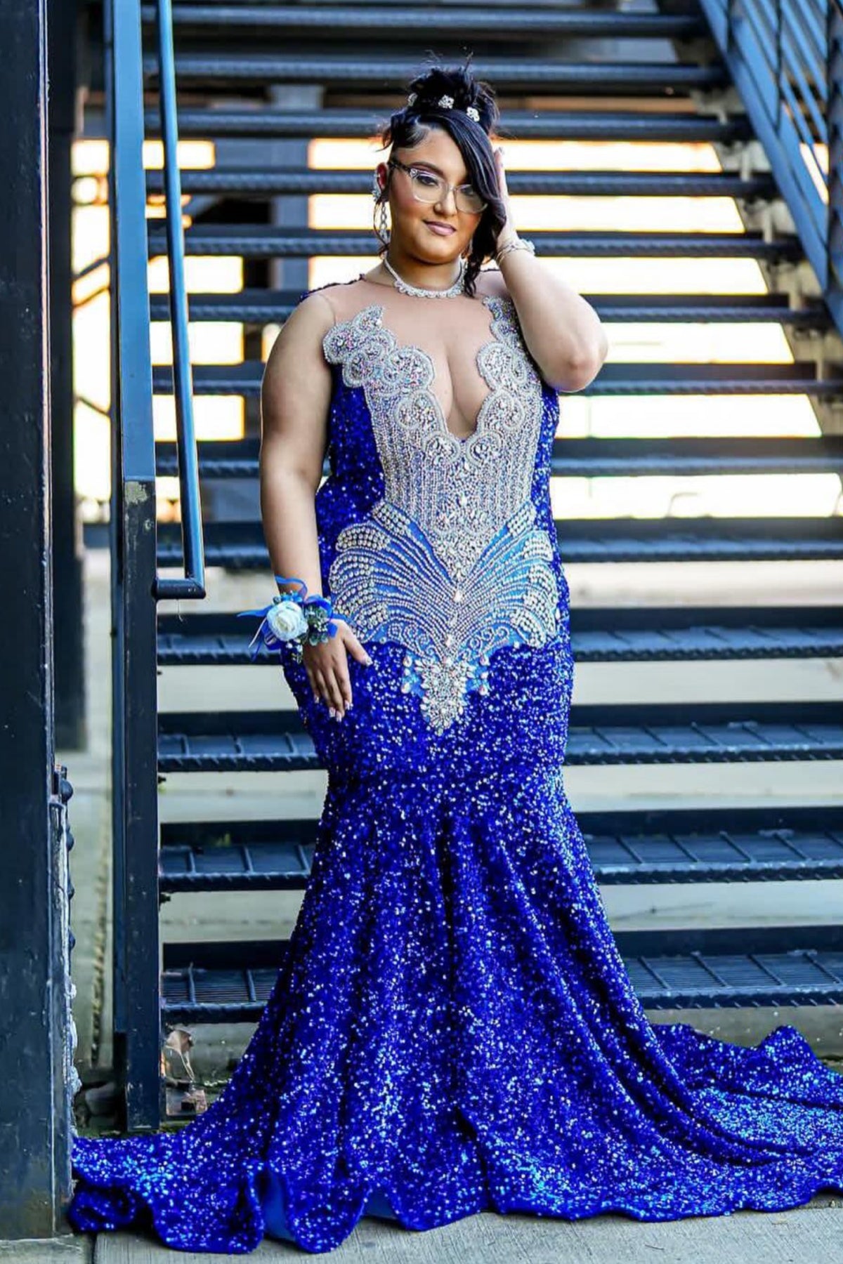 Gorgeous Royal Blue Beadings Sequins Mermaid Prom Dresses