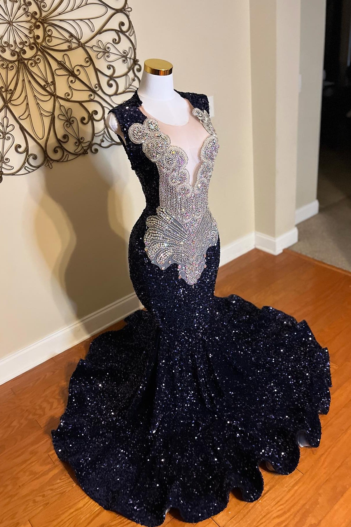 Sparkly Black Sequins Mermaid Prom Dresses With Silver Beadings