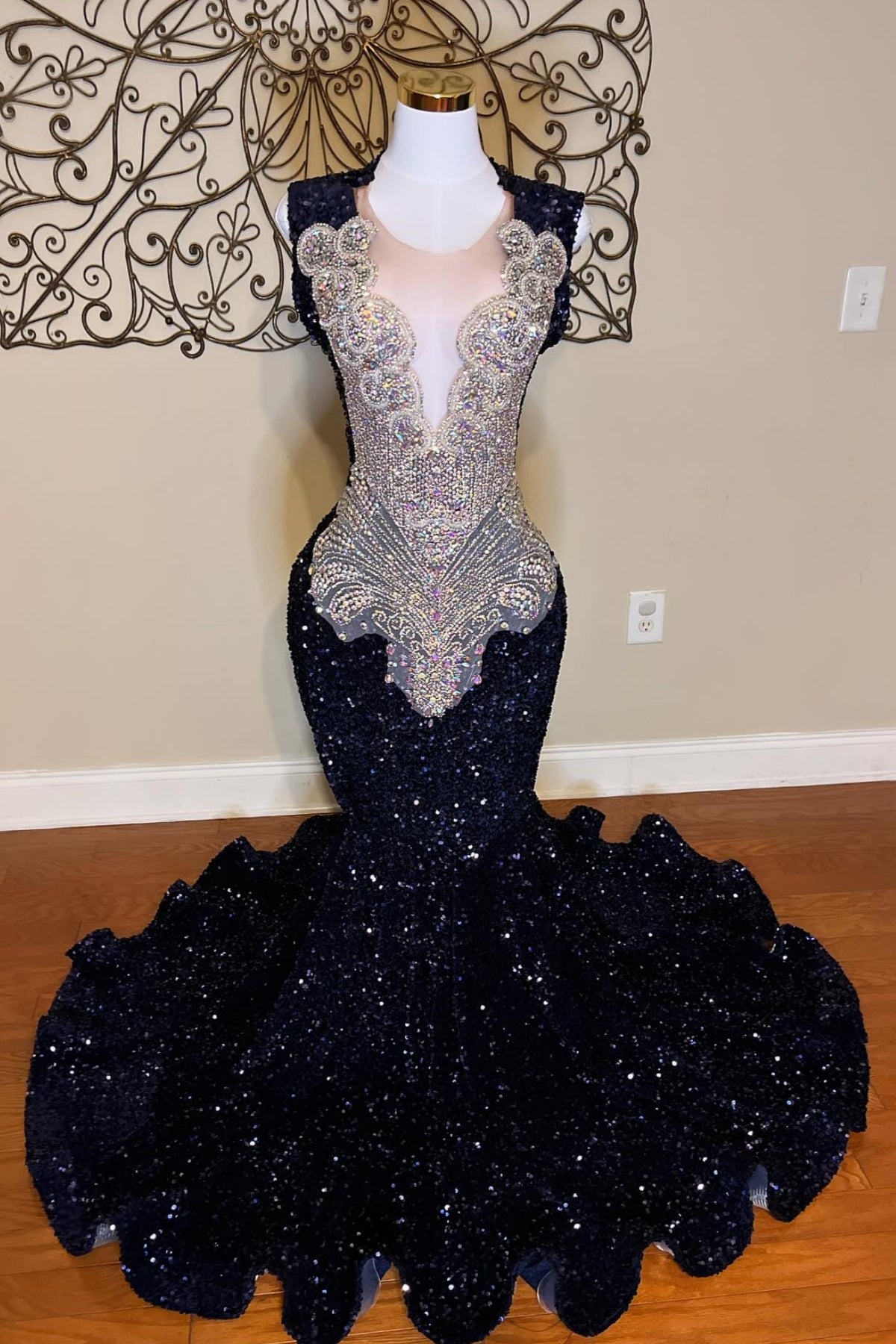 Sparkly Black Sequins Mermaid Prom Dresses With Silver Beadings