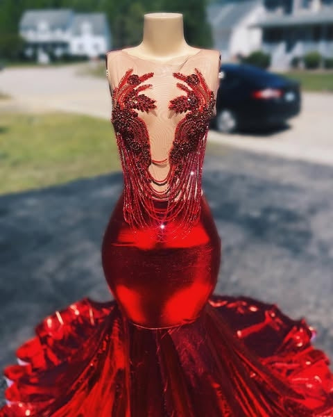 Gorgeous Red Sparkly Mermaid Prom Dresses WIth Beadings