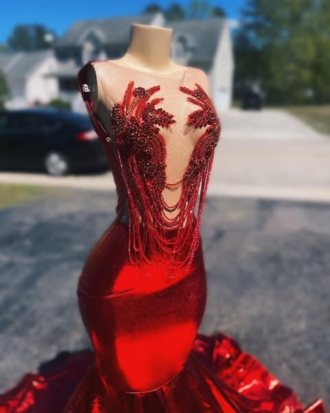 Gorgeous Red Sparkly Mermaid Prom Dresses WIth Beadings