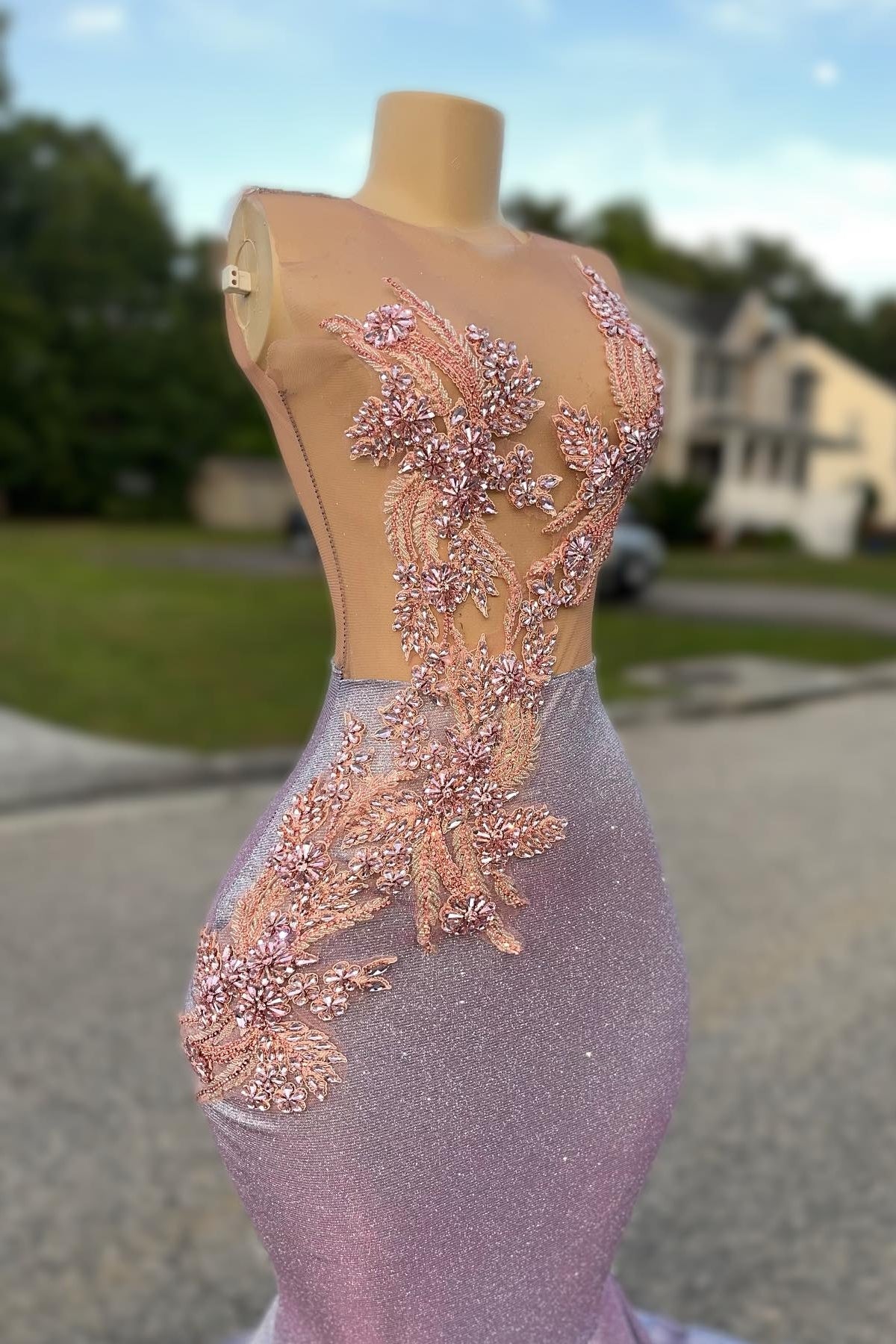 Sparkly Lilac Sleeveless Beadings Mermaid Prom Dresses