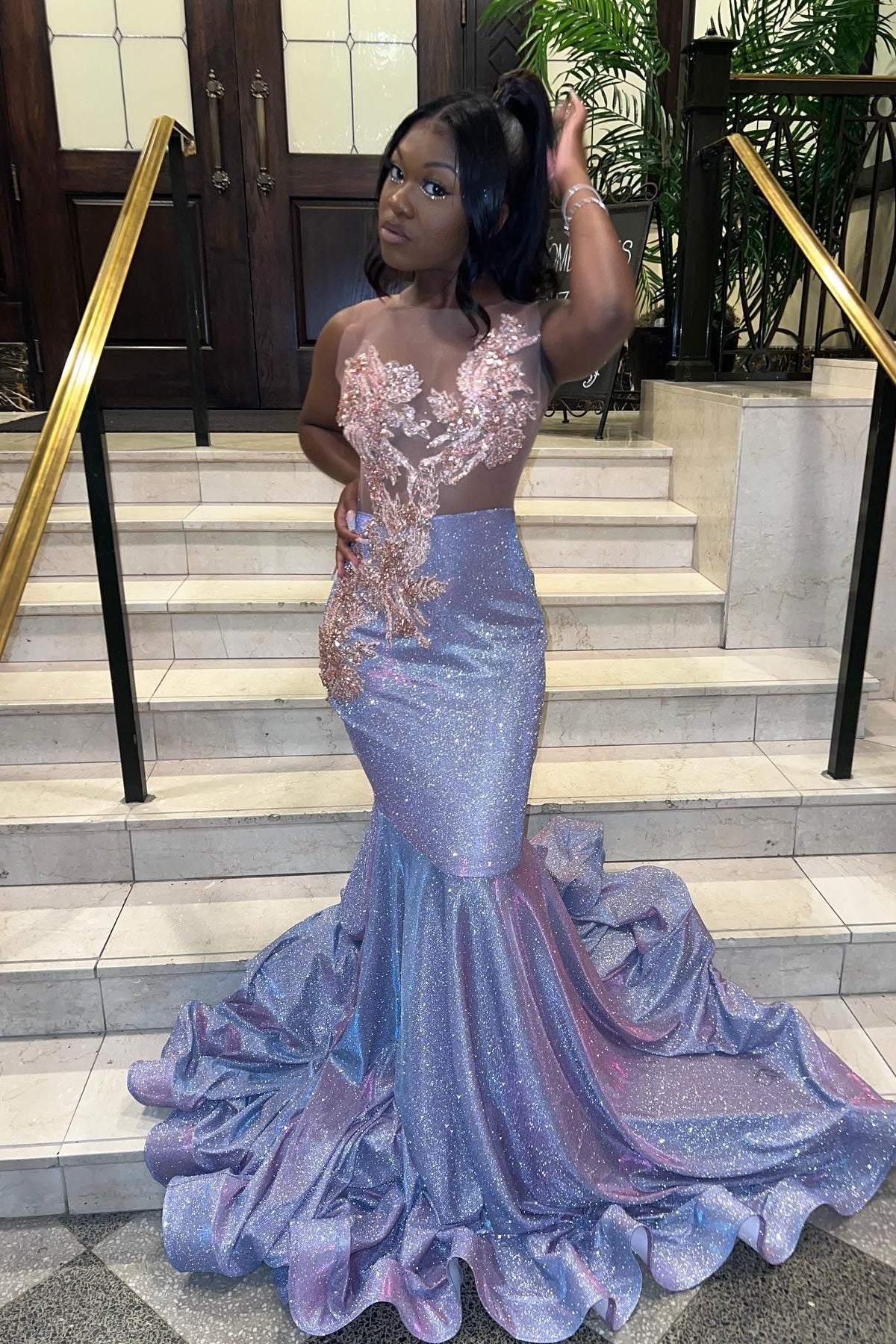 Nectarean Purple Jewel Sequins Mermaid Prom Dresses With Beadings