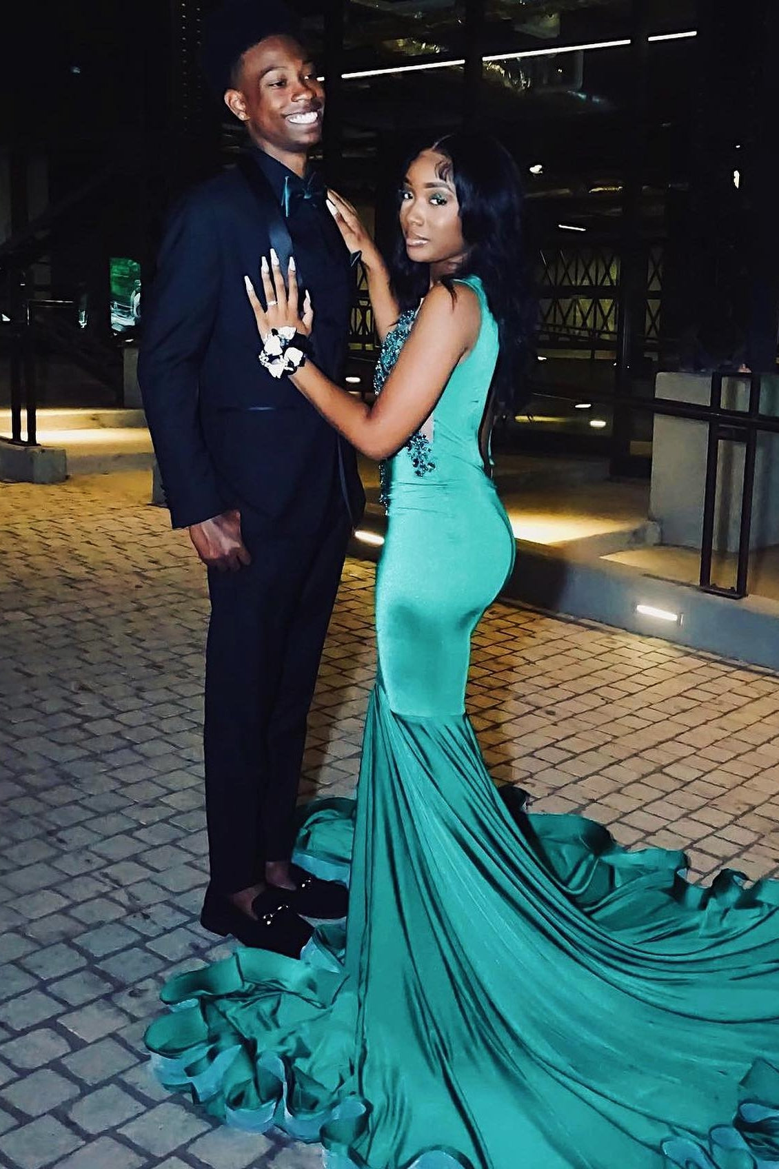 Beautiful Teal Jewel Beadings Mermaid Prom Dresses