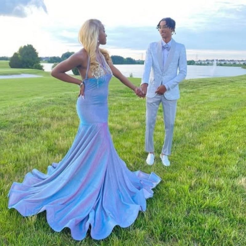 Chic Light Purple Sequins Halter Mermaid Prom Dresses