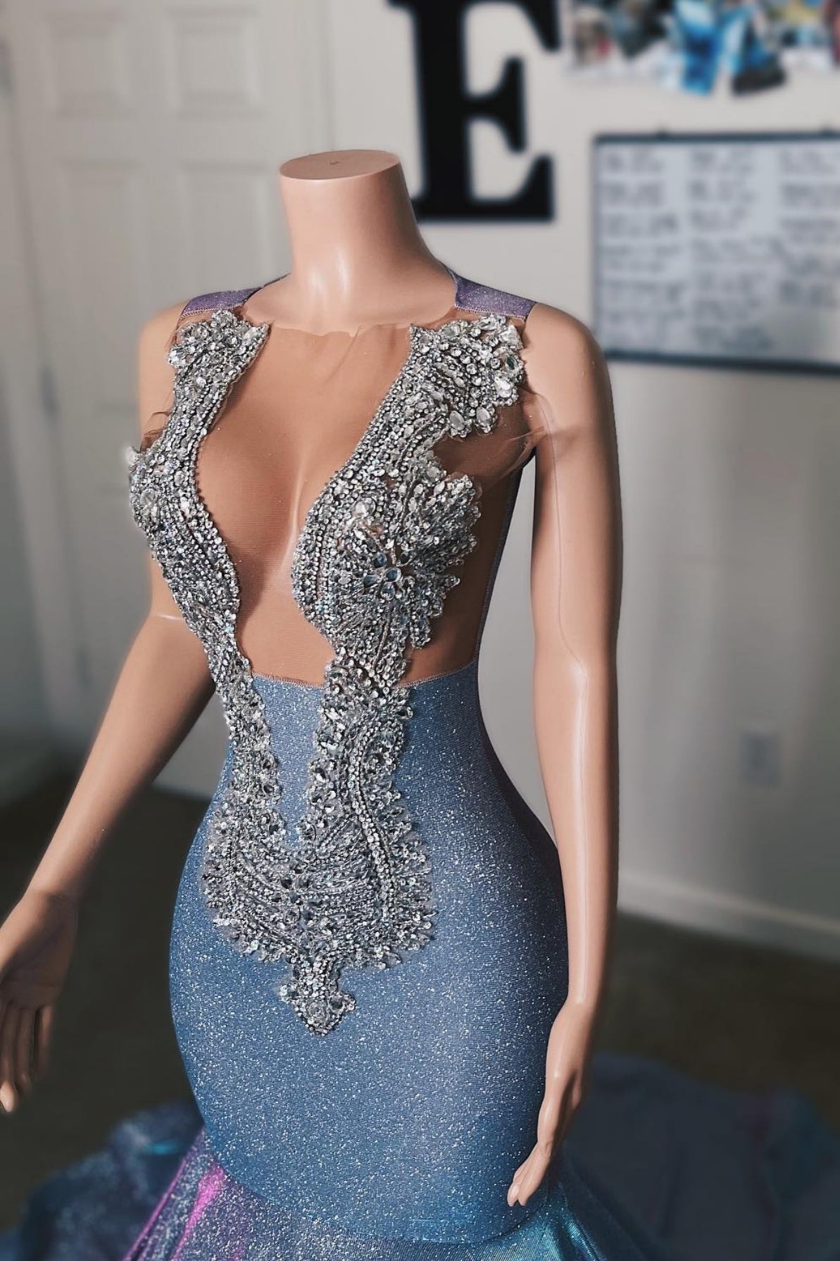 Gorgeous Light Blue Sequins Mermaid Prom Dresses With Beadings