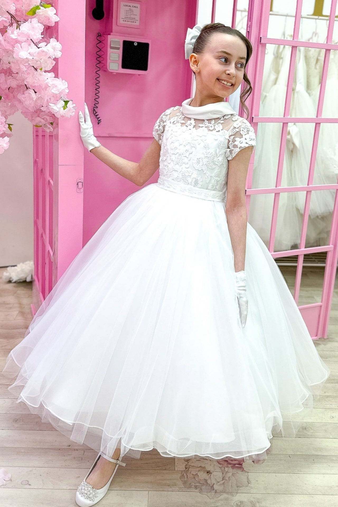 Fashion Ball Gown Lace Tulle Flower Girl Dresses With Bow-knot