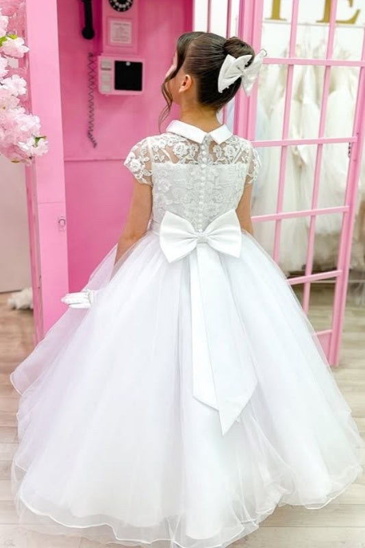Fashion Ball Gown Lace Tulle Flower Girl Dresses With Bow-knot