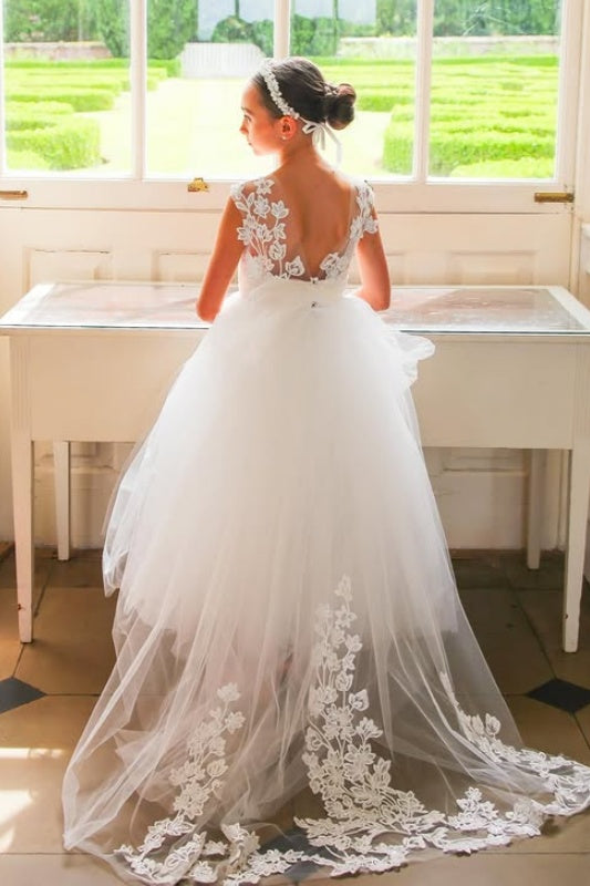 Wonderful Jewel Ball Gown Sleeveless Appliques Lace Tulle Flower Girl Dresses