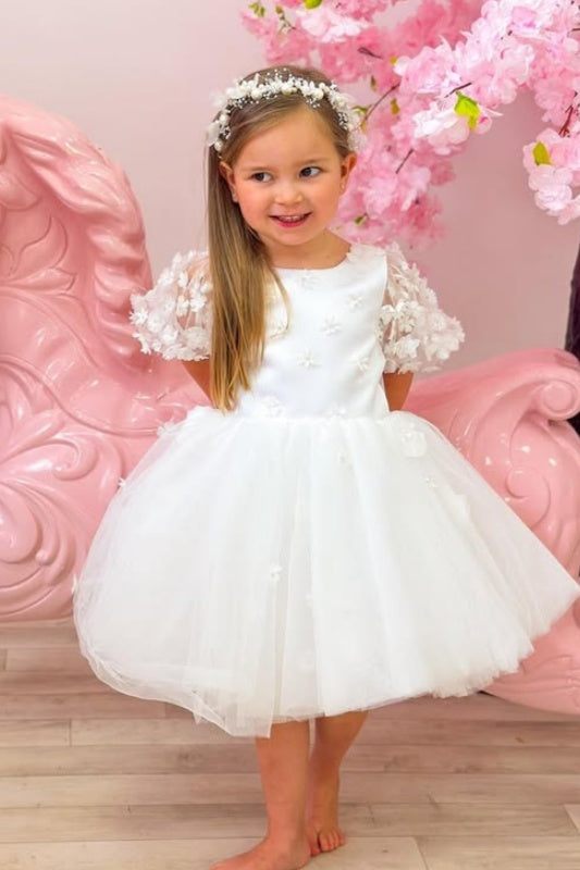 Exquisite Jewel Ball Gown Backless Appliques Tulle Flower Girl Dresses