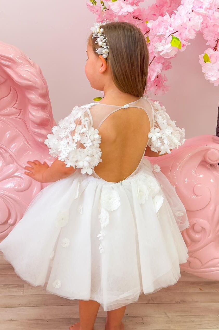 Exquisite Jewel Ball Gown Backless Appliques Tulle Flower Girl Dresses