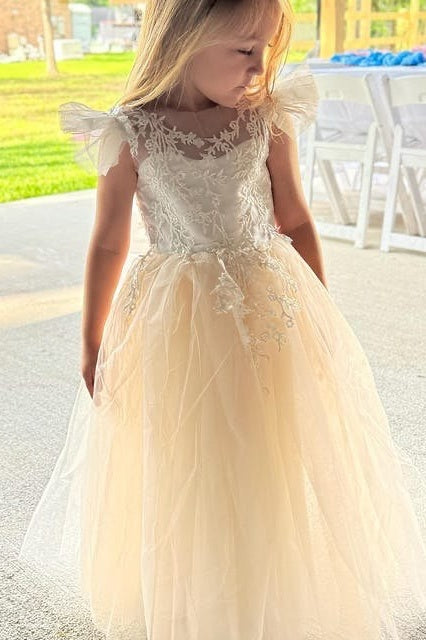 Nectarean Sleeveless Jewel A Line Lace Tulle Flower Girl Dresses