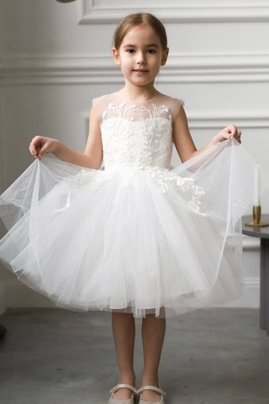 Exquisite Jewel Ball Gown Appliques Lace Tulle Flower Girl Dresses