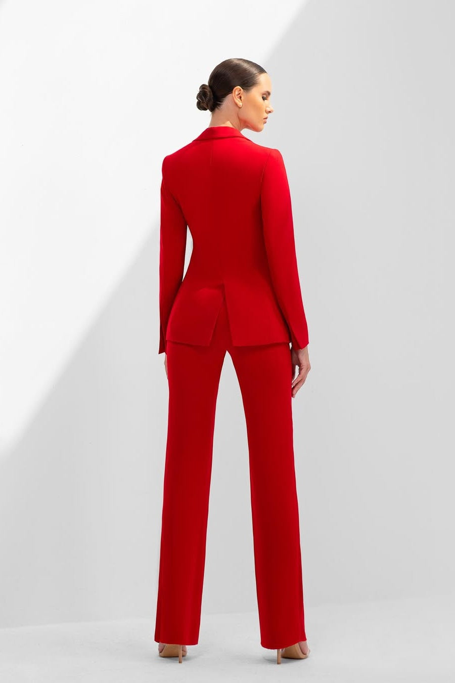 Festival Red Notch Lapel Close Fitting Women Suits