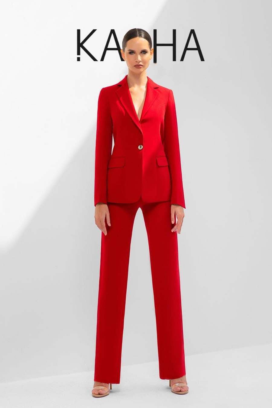 Festival Red Notch Lapel Close Fitting Women Suits
