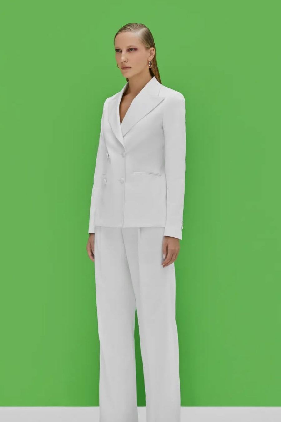 Modern White Double Breasted Fancy Women Suits
