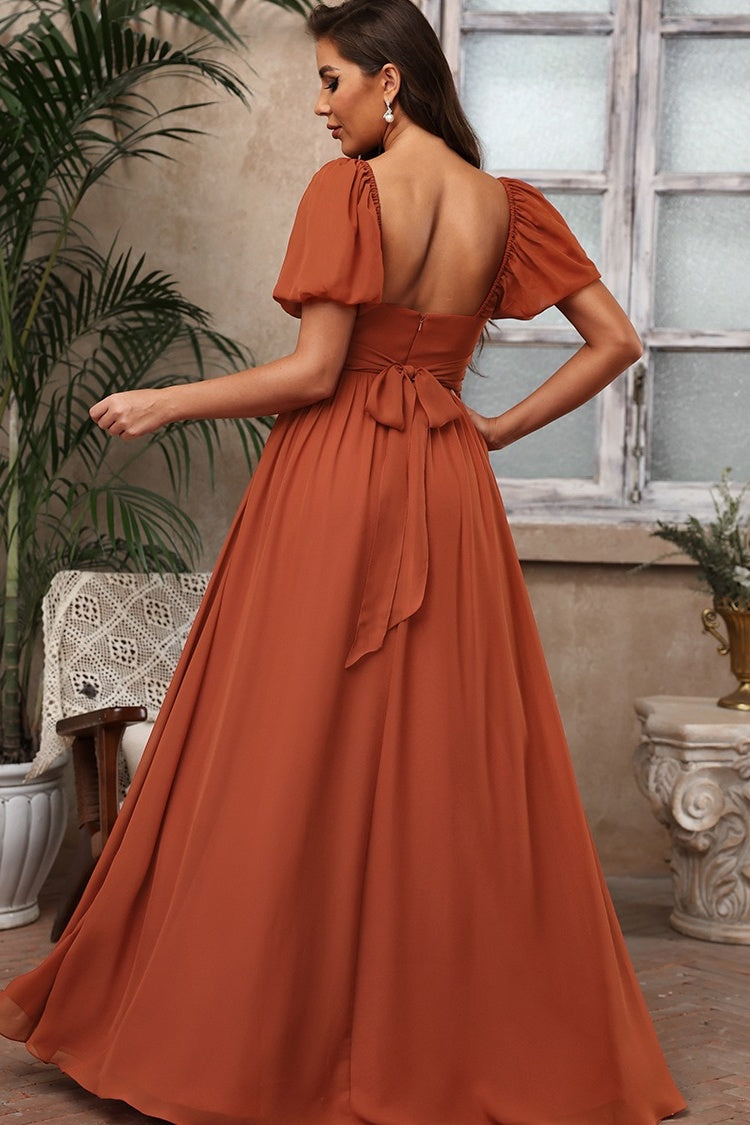 Decent Light Brown Square Neckline Backless A Line Evening Dresses