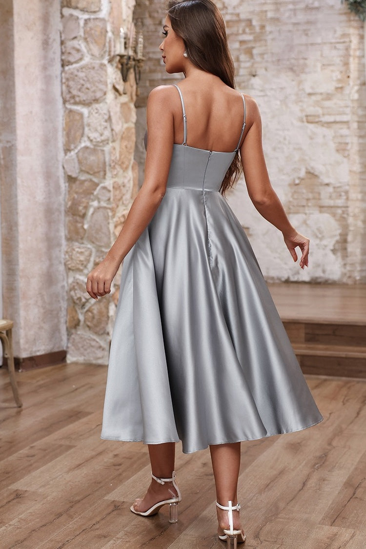 Elegant Light Gray Spaghetti Strap A Line Evening Dresses