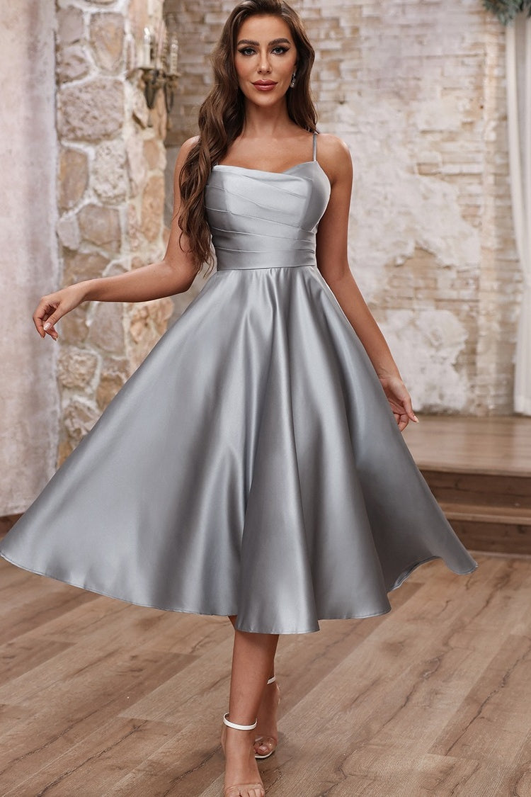 Elegant Light Gray Spaghetti Strap A Line Evening Dresses