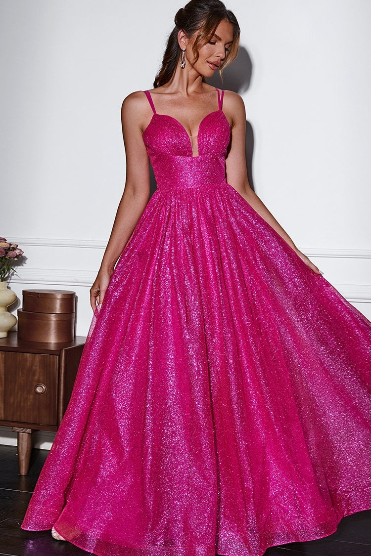 Gorgeous Sleeveless Fuchsia Sequins A Line Lace Up Evening Dresses