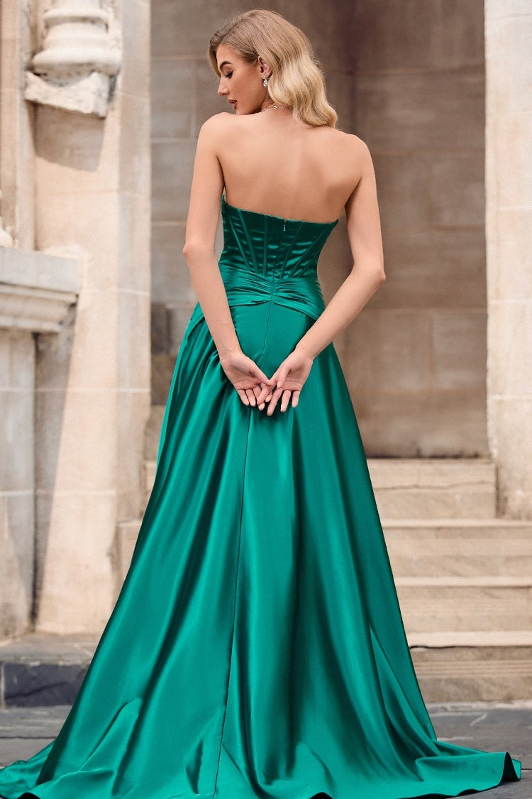 Exquisite Dark Green Strapless Backless A Line Ruffles Evening Dresses