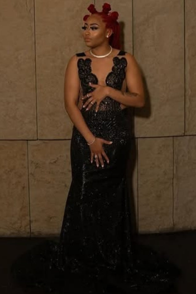 Sexy Black Sequins Jewel Beadings Backless Mermaid Prom Dresses