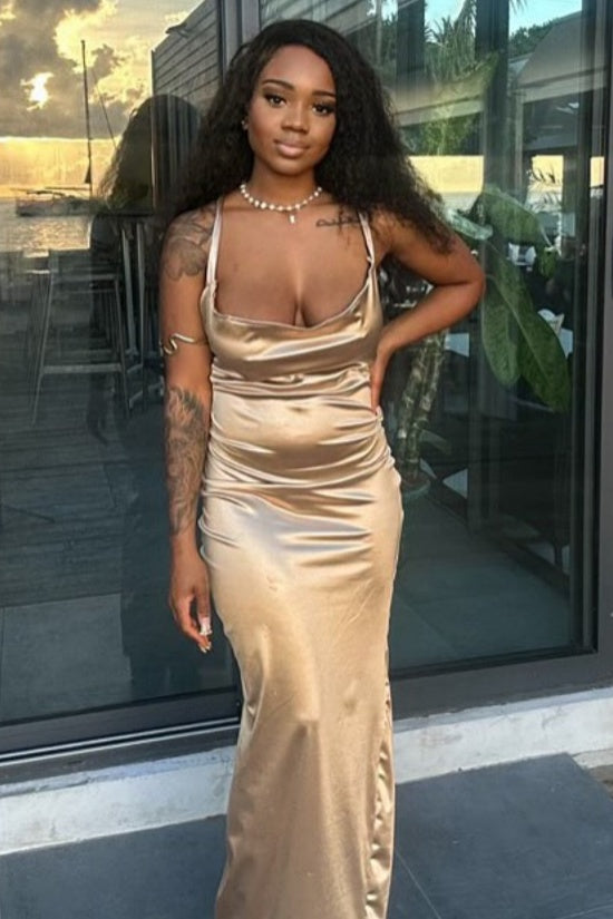 Simple Spaghetti Straps Sheath Evening Dresses